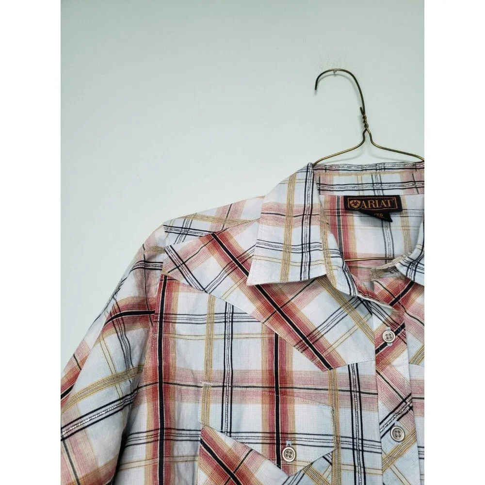 Ariat Womens XL Shirt Long Sleeve Button Front Multicolor Plaid Western Metallic - Picture 4 of 6
